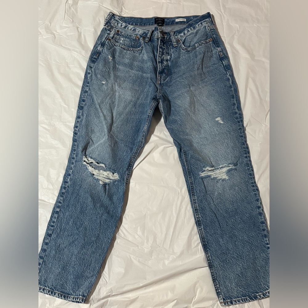 J. Crew Women's Blue Distressed Slim Boyfriend Jeans (premium edition)